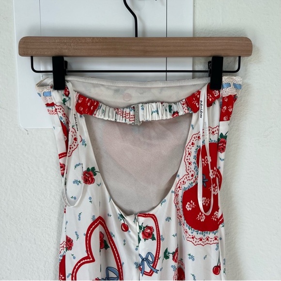 For Love & Lemons Daisy Heart Mae Strapless Midi Dress in White and Red - Picture 7 of 12